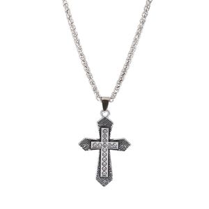Htzzy Two-layer Crystal Cross Pendant Necklace for